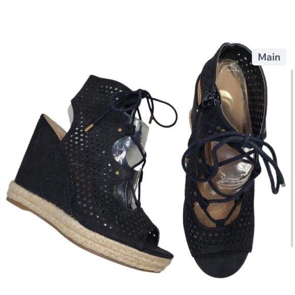 #157 WEDGE Suede Lace Up  Sandals - Picture 1 of 9